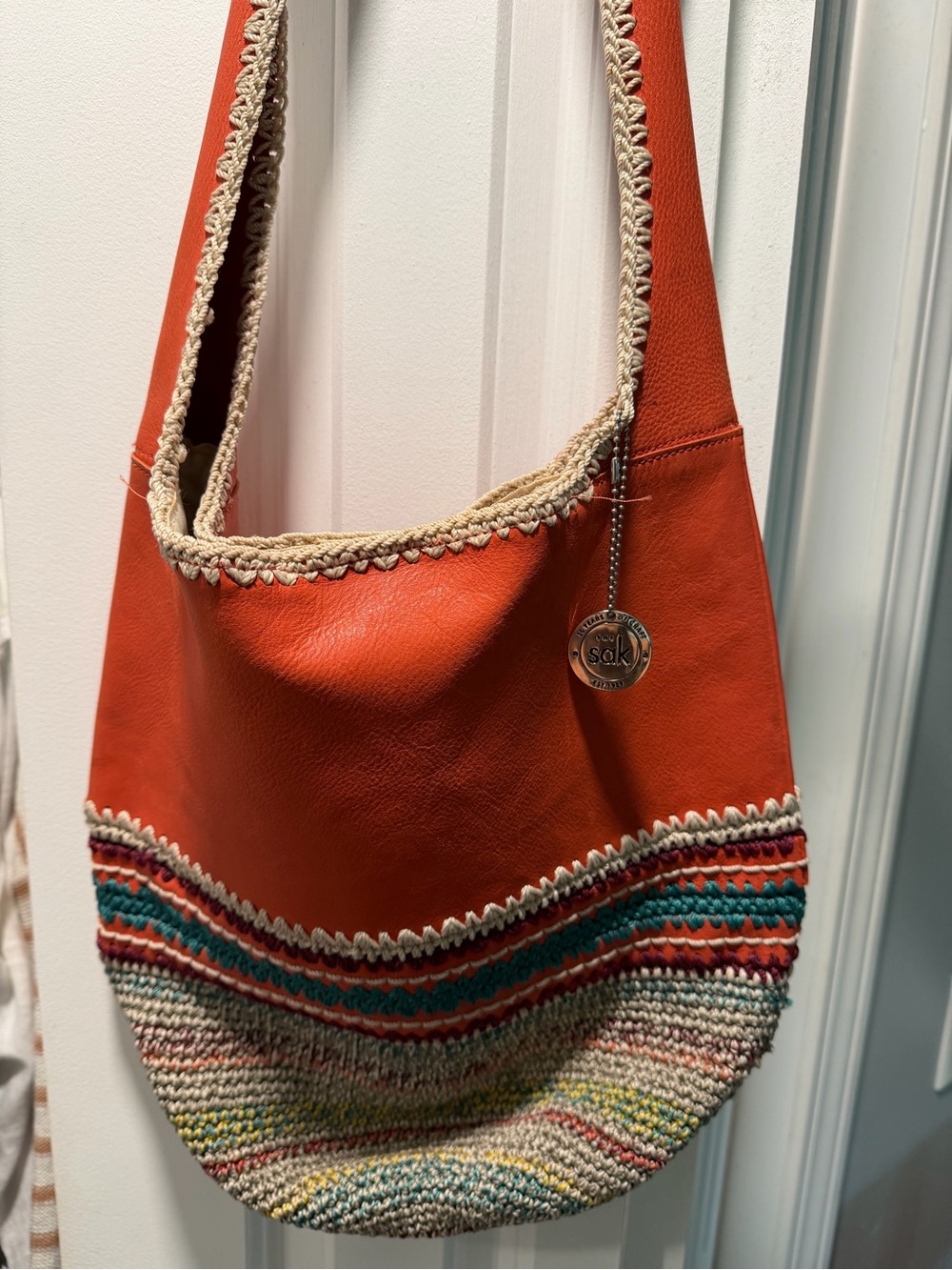 The Sak Orange Leather Hobo with Multicolor Crochet Trim - Picture 2 of 2